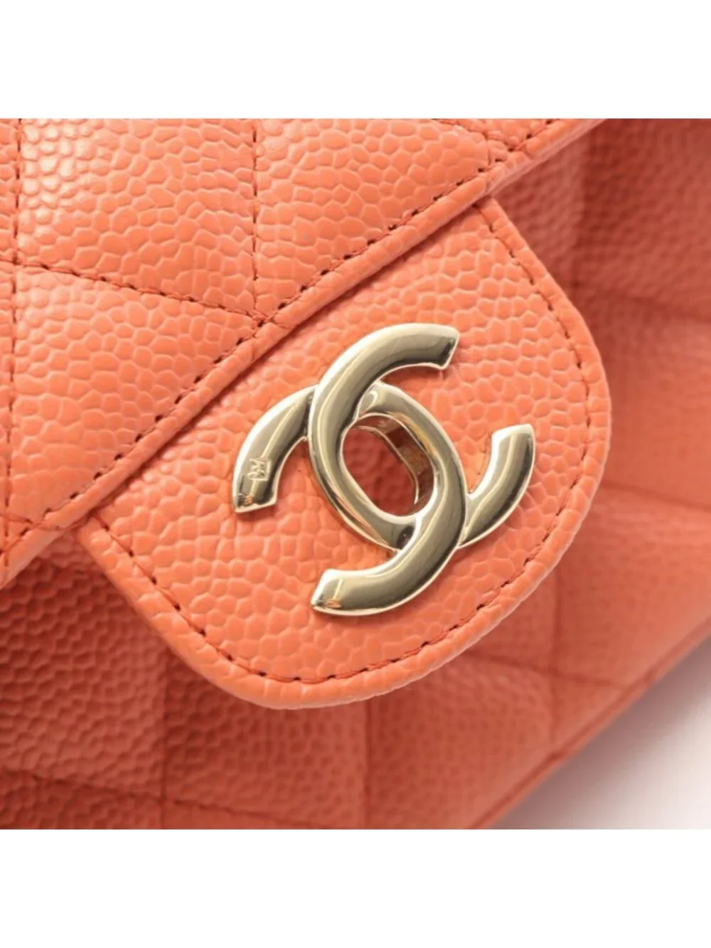 Chanel Shoulder Bag Quilted East Waist Orange Brown Caviar Leather Chain